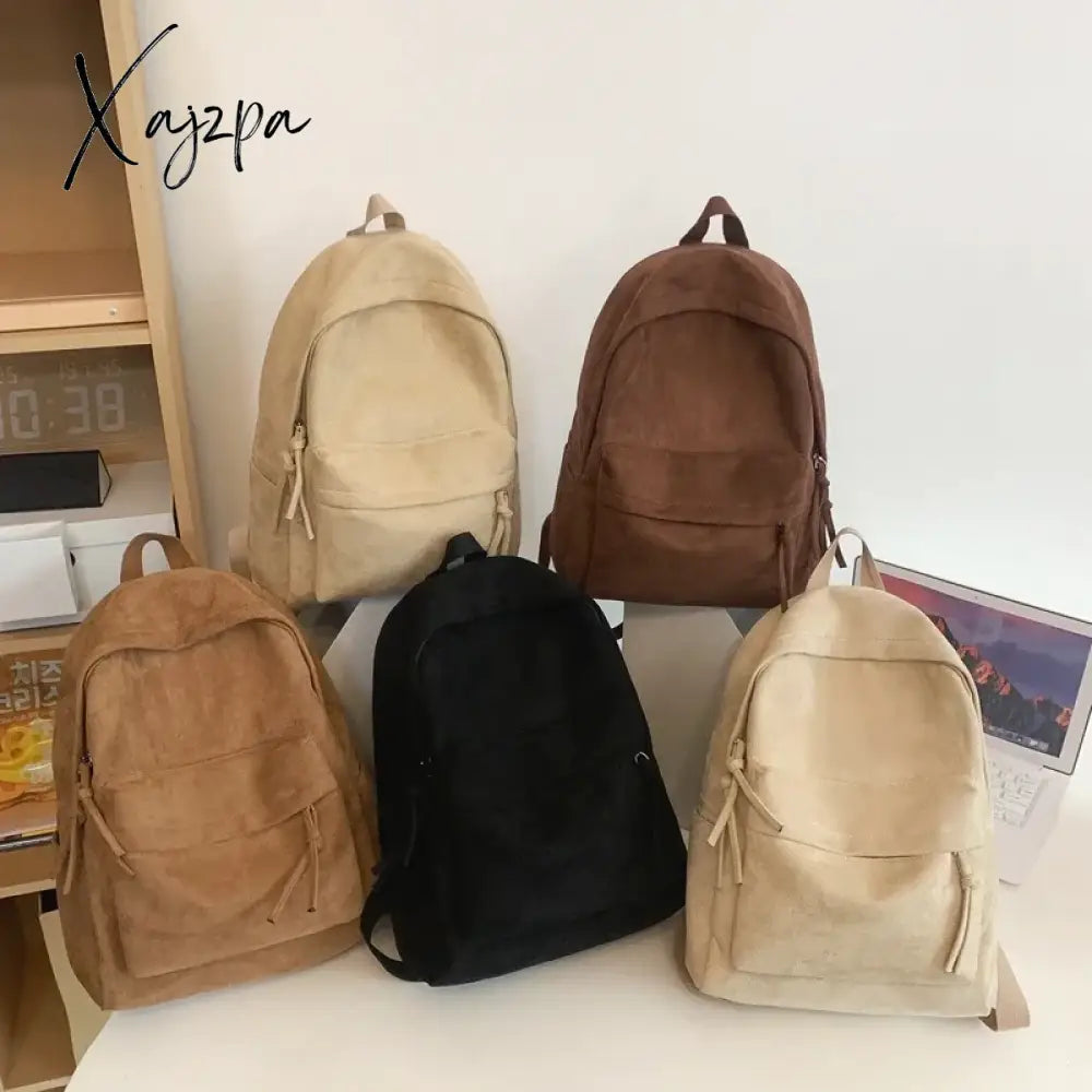 Men And Women Suede Solid Backpack Fashion College Couple Leisure Bagpack Winter School Bag Cute
