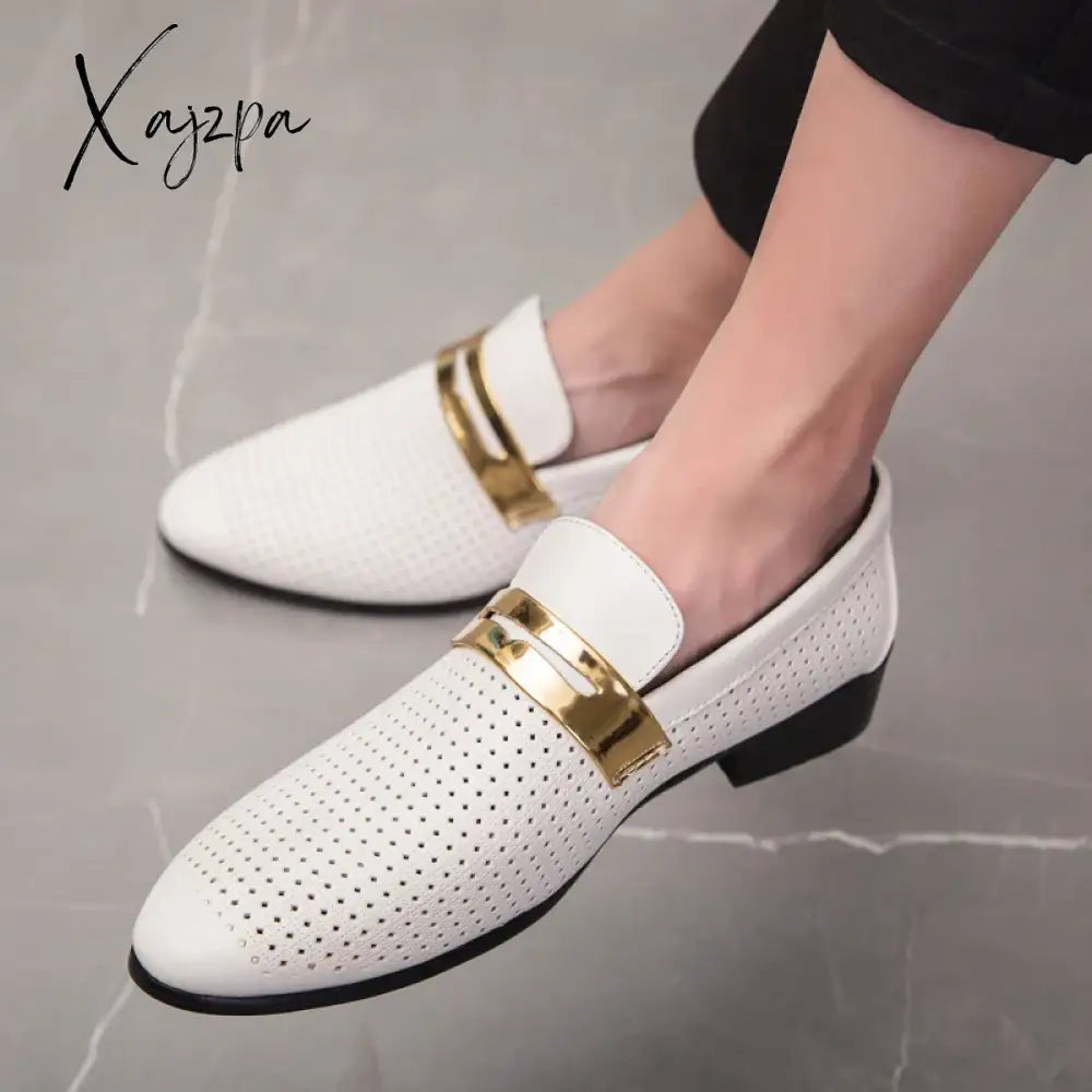 Men Shoes Summer Hollow Breathable Casual Two-Layer Leather Dress Wedding Loafers Men’s Moccasins