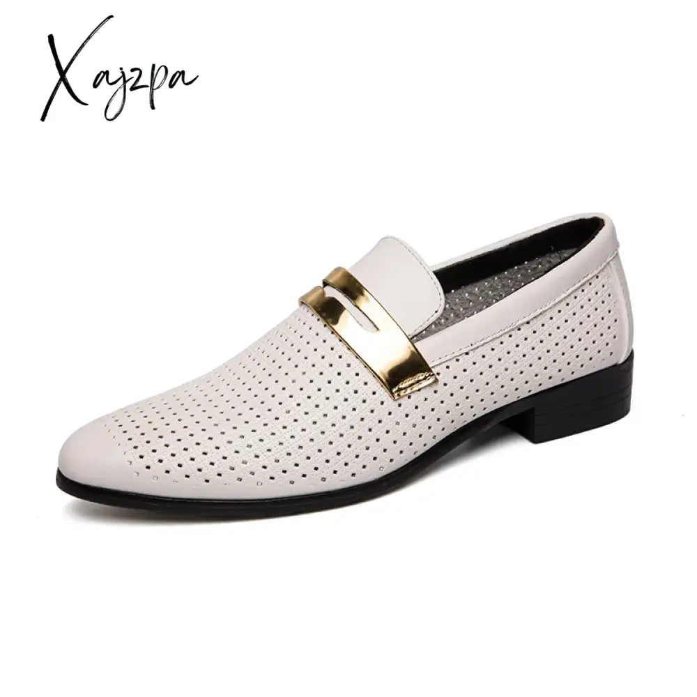 Men Shoes Summer Hollow Breathable Casual Two-Layer Leather Dress Wedding Loafers Men’s Moccasins