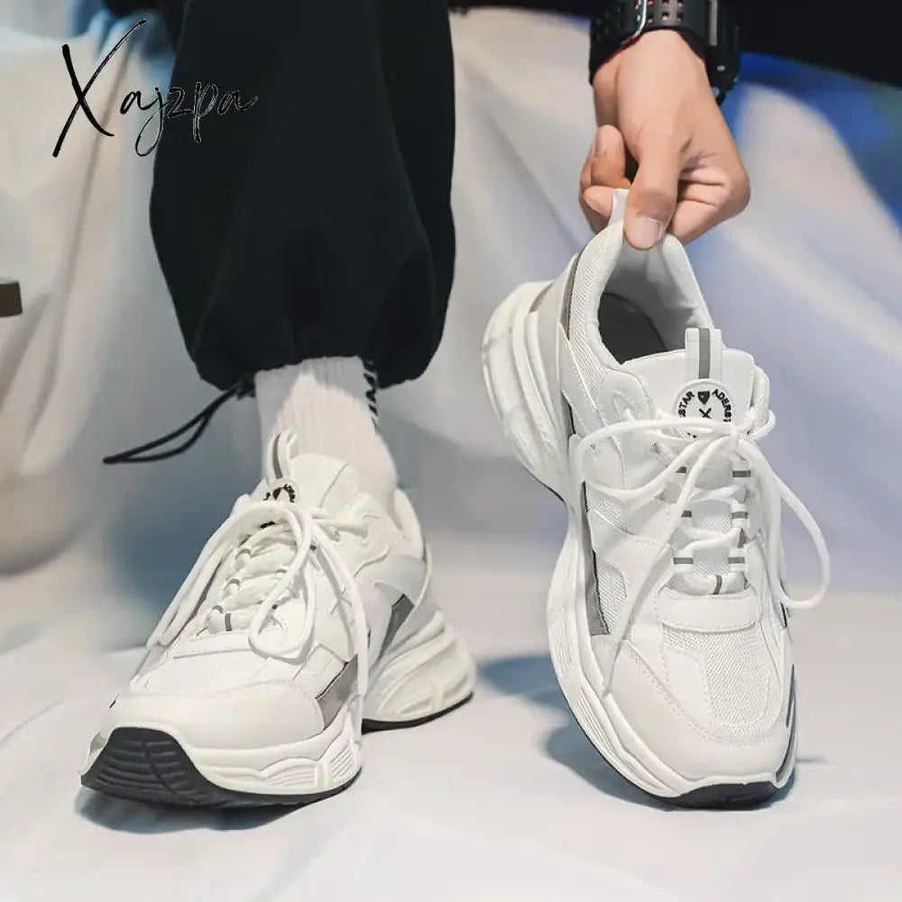 Mesh Chunky Mens Sneakers White Breathable Fashion Outdoor Sports Shoes Vulcanized Casual Male