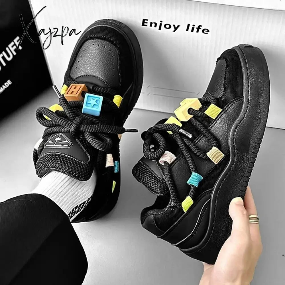 Pure White Mens Sneakers Casual Athletic Comfortable Korean Fashion Sports Chunky Shoes Harajuku