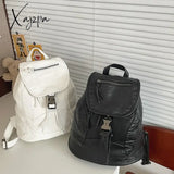 Pure White Womens Backpack Vintage Leather Soft Washed American Style College Large Capacity New
