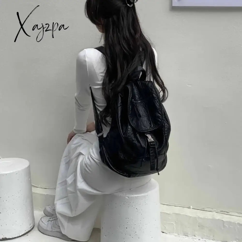 Pure White Womens Backpack Vintage Leather Soft Washed American Style College Large Capacity New