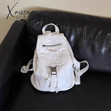 Pure White Womens Backpack Vintage Leather Soft Washed American Style College Large Capacity New