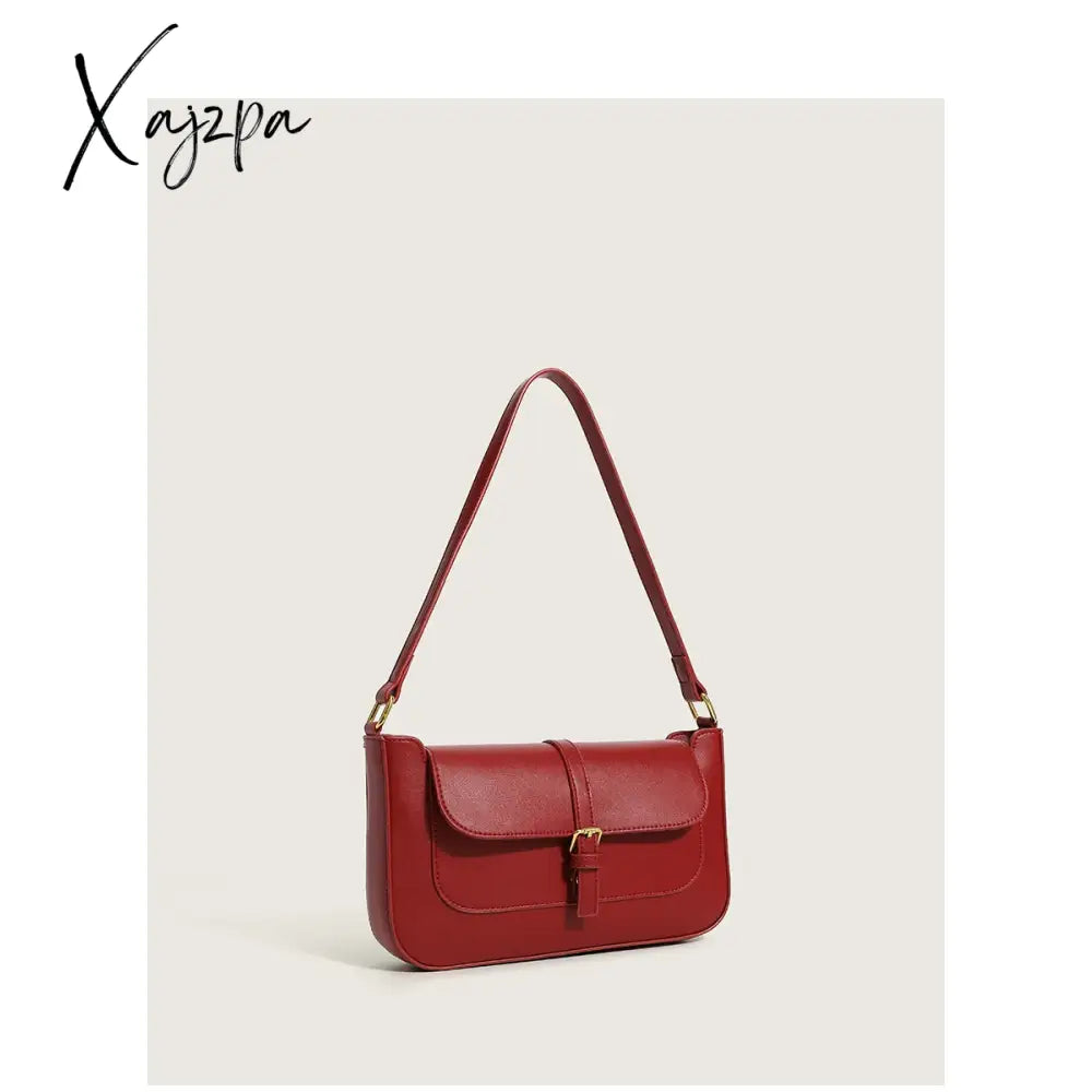 Red Leather Shoulder Bags For Women Fashion Handbags Designer Luxury Small Female Ladies Purse