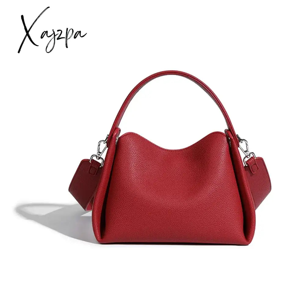 Soft Cigarette Box Bag Women’s Summer New Niche Luxury Sense Hand-Held Bucket Leather Red Crossbody