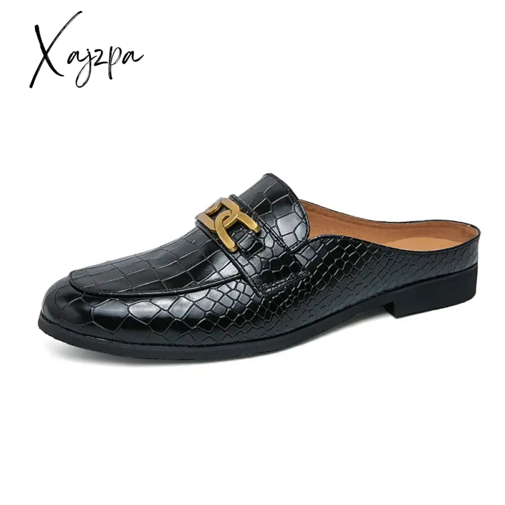 Summer Luxury Brand Men Shoes Casual Mens Half Drag Loafers Leather Slipper Breathable Slip On Lazy