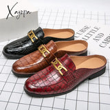 Summer Luxury Brand Men Shoes Casual Mens Half Drag Loafers Leather Slipper Breathable Slip On Lazy
