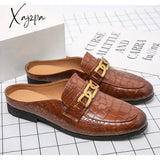 Summer Luxury Brand Men Shoes Casual Mens Half Drag Loafers Leather Slipper Breathable Slip On Lazy