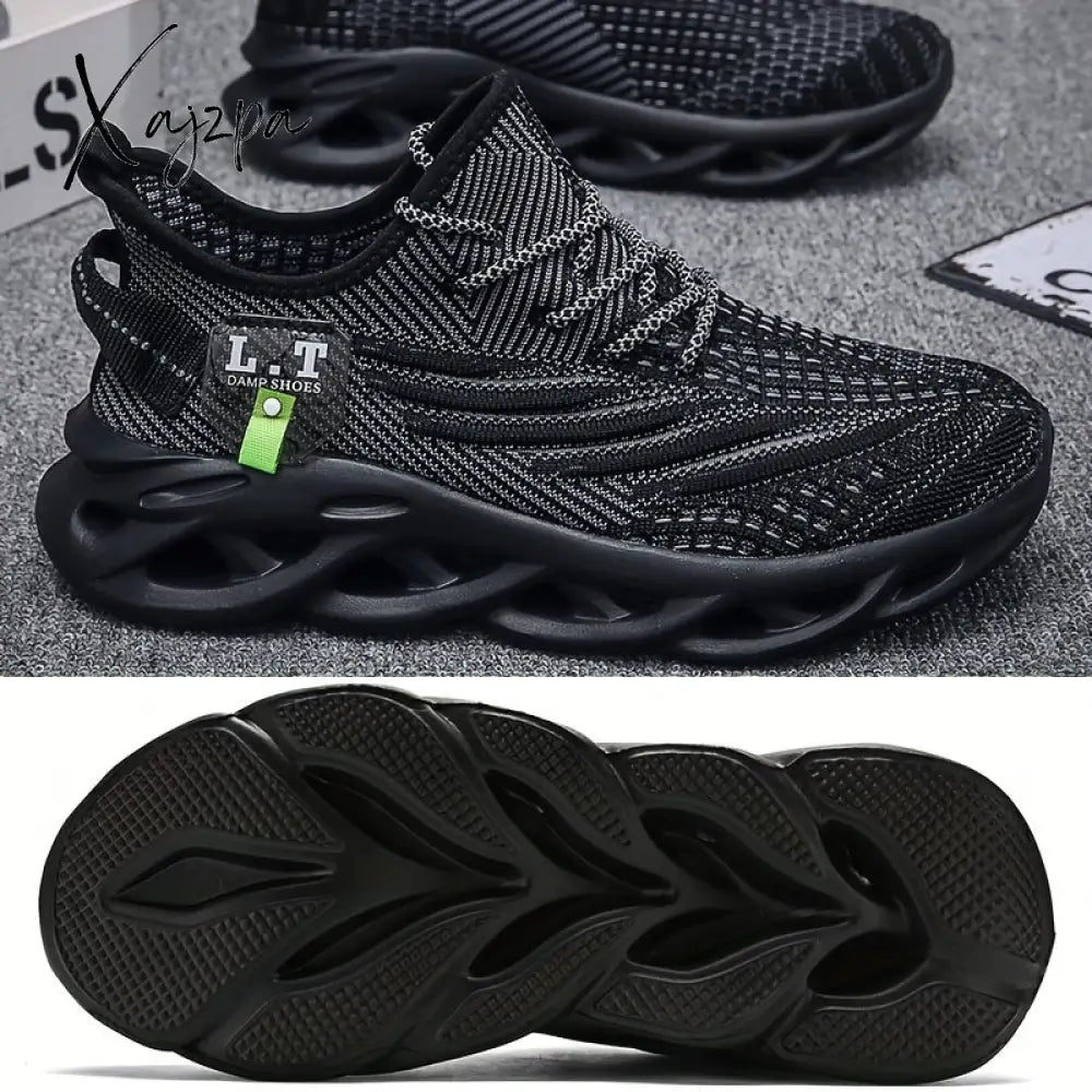 Ultra Comfort Men’s Knit Running Shoes - Breathable Shock-Absorbing Soft Sole Lace-Up Design For