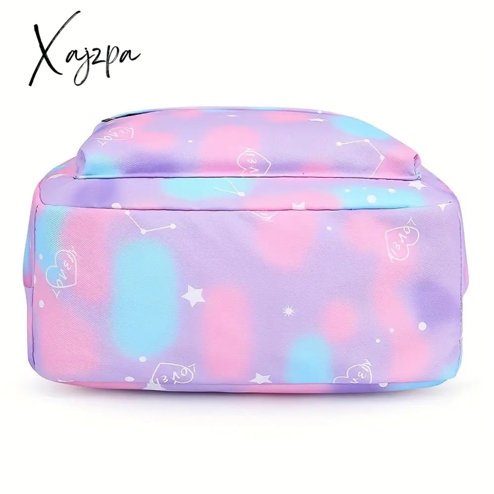 Vibrant Tie Dye Cartoon Pattern Backpack - Spacious School Bag With Insulated Lunch Box Pencil Case