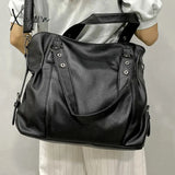 Women’s Black Large Shoulder Bag Quality Pu Leather Lychee Pattern Ladies Soft Tote Handbag
