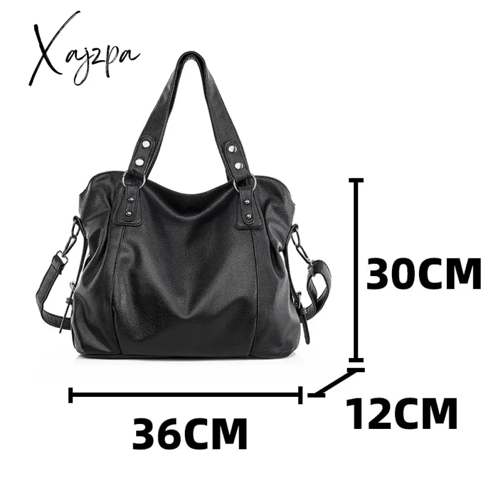 Women’s Black Large Shoulder Bag Quality Pu Leather Lychee Pattern Ladies Soft Tote Handbag