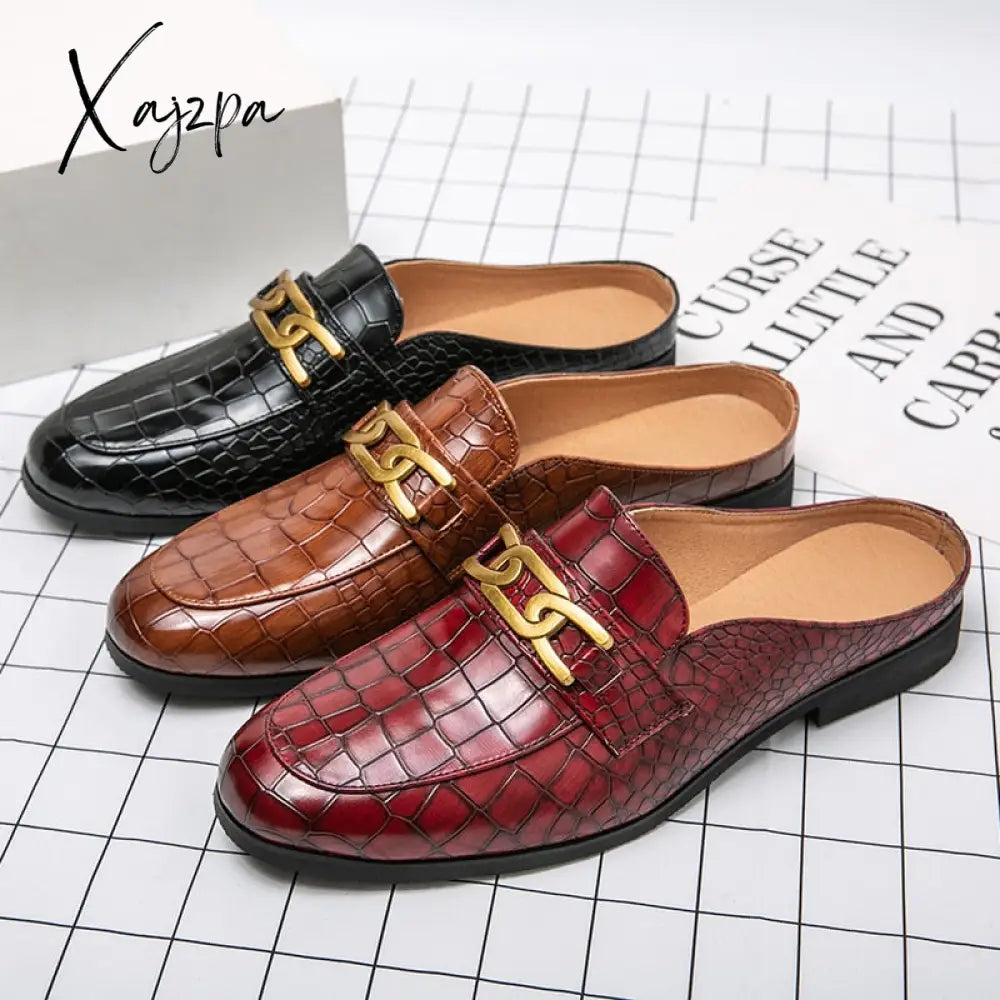 Xajzpa - 100% Genuine Leather Black Men’s Half Shoes For Men Mules Casual Designer Fashion