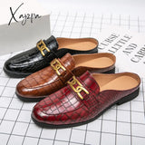 Xajzpa - 100% Genuine Leather Black Men’s Half Shoes For Men Shoes Mules Casual Designer Shoes Fashion Loafers Luxury Black Slippers