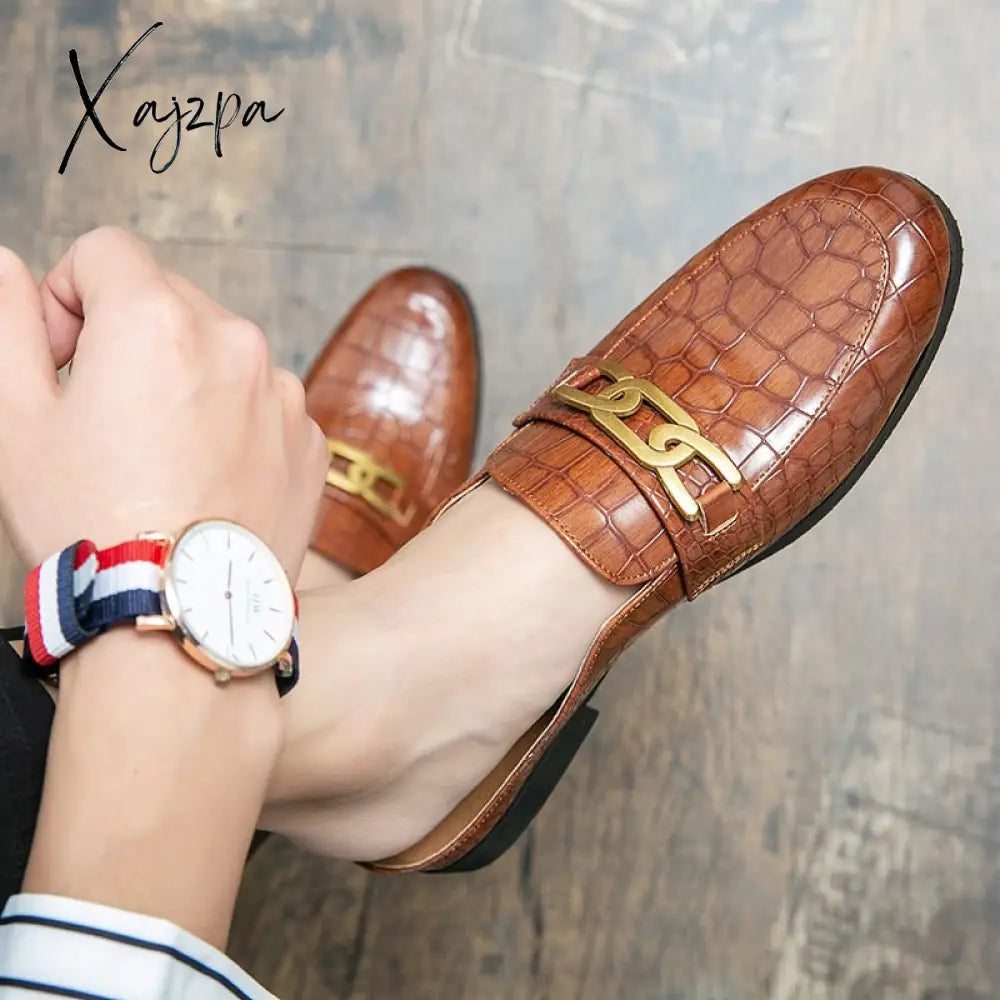 Xajzpa - 100% Genuine Leather Black Men’s Half Shoes For Men Mules Casual Designer Fashion