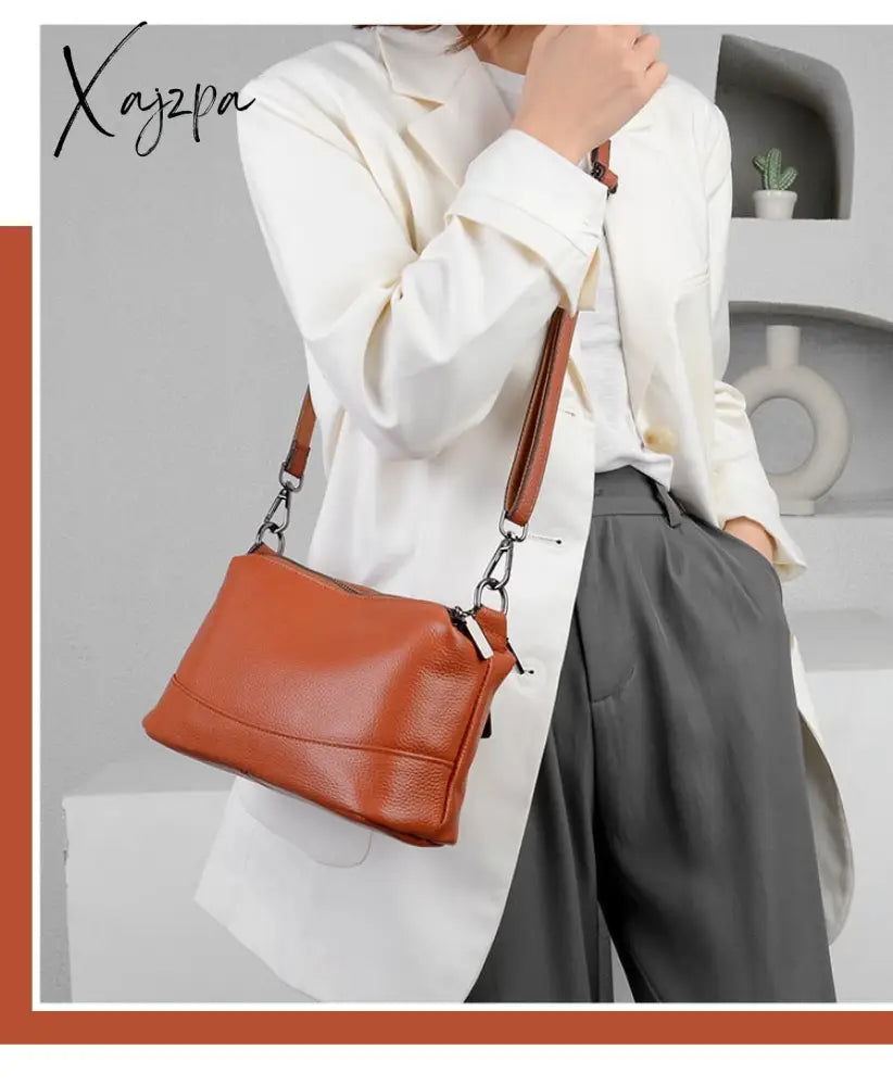 Xajzpa - 100% Genuine Leather Handbags Women Bags Designer Soft Cowhide Ladies Crossbody Bag