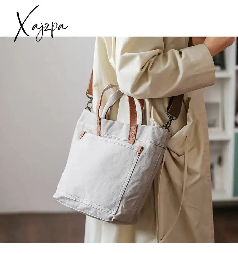 Jsvery 2022 Japanese Tote Bag with Pockets Women Shoulder Leather Handbag Canvas Sling Bags Crossbody Travel Bag large capital shopping bag jsvery