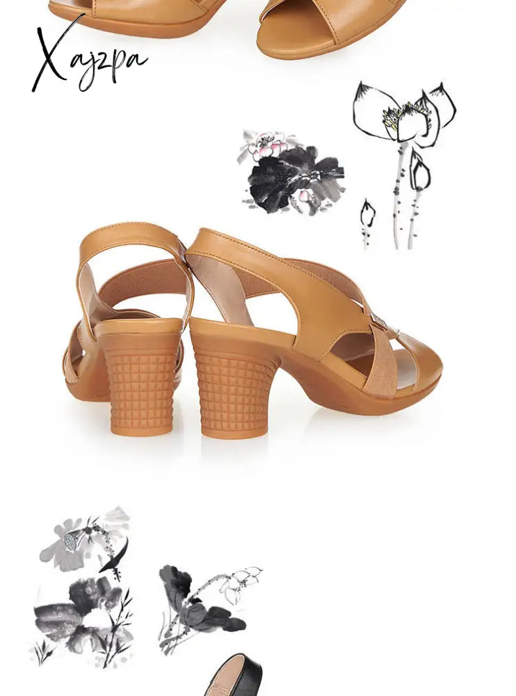Xajzpa - 2023 New Mid-Heel Sandals Women Summer Shoes Comfortable High Heels Thick Heel Peep Toe