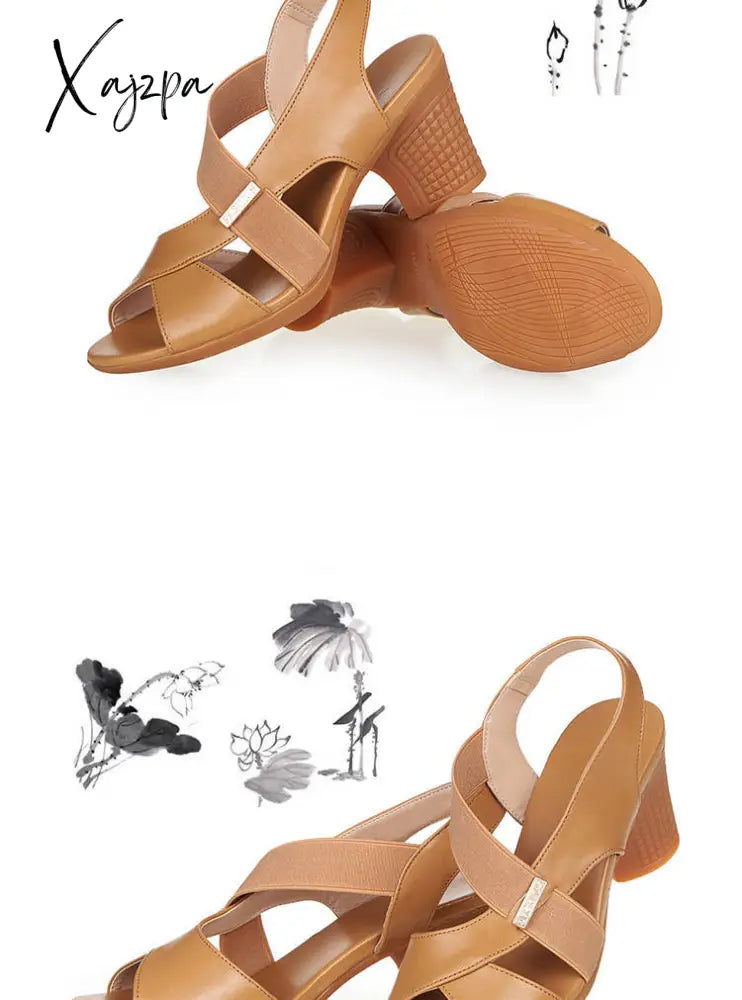 Xajzpa - 2023 New Mid-Heel Sandals Women Summer Shoes Comfortable High Heels Thick Heel Peep Toe