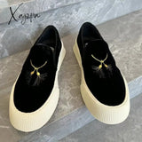 Xajzpa - 2023 Spring Casual Shoes Man Slip-On Luxury Flat Skate Shoes Trend Black Men Loafers Platform Embroidery Canvas Shoes Fashion