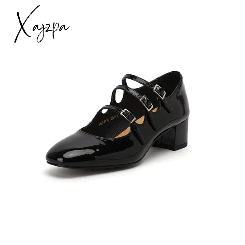 Xajzpa - 2023 Spring/Summer Mary Jane Shoes Patent Leather Woman Shoe French Square Toe Thick Heel