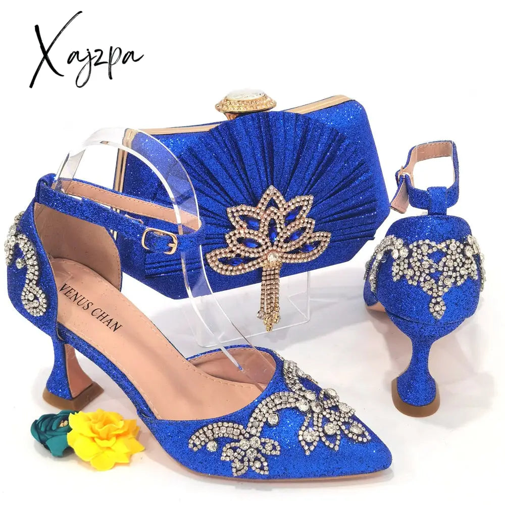 Xajzpa - 2023 Summer Fashion Rhinestone Pointed Toe Womenโs High Heels Sexy Party Rainbow Colors