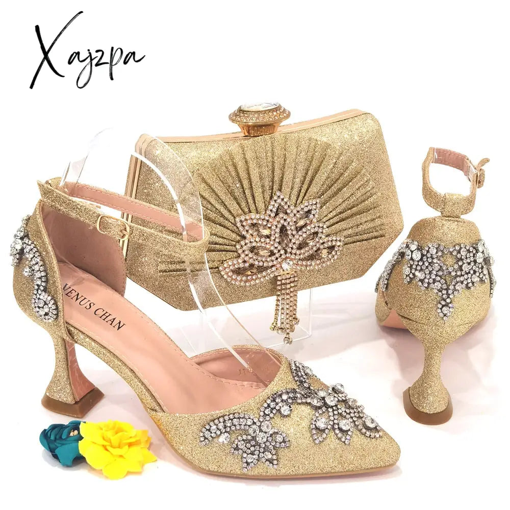 Xajzpa - 2023 Summer Fashion Rhinestone Pointed Toe Womenโs High Heels Sexy Party Rainbow Colors