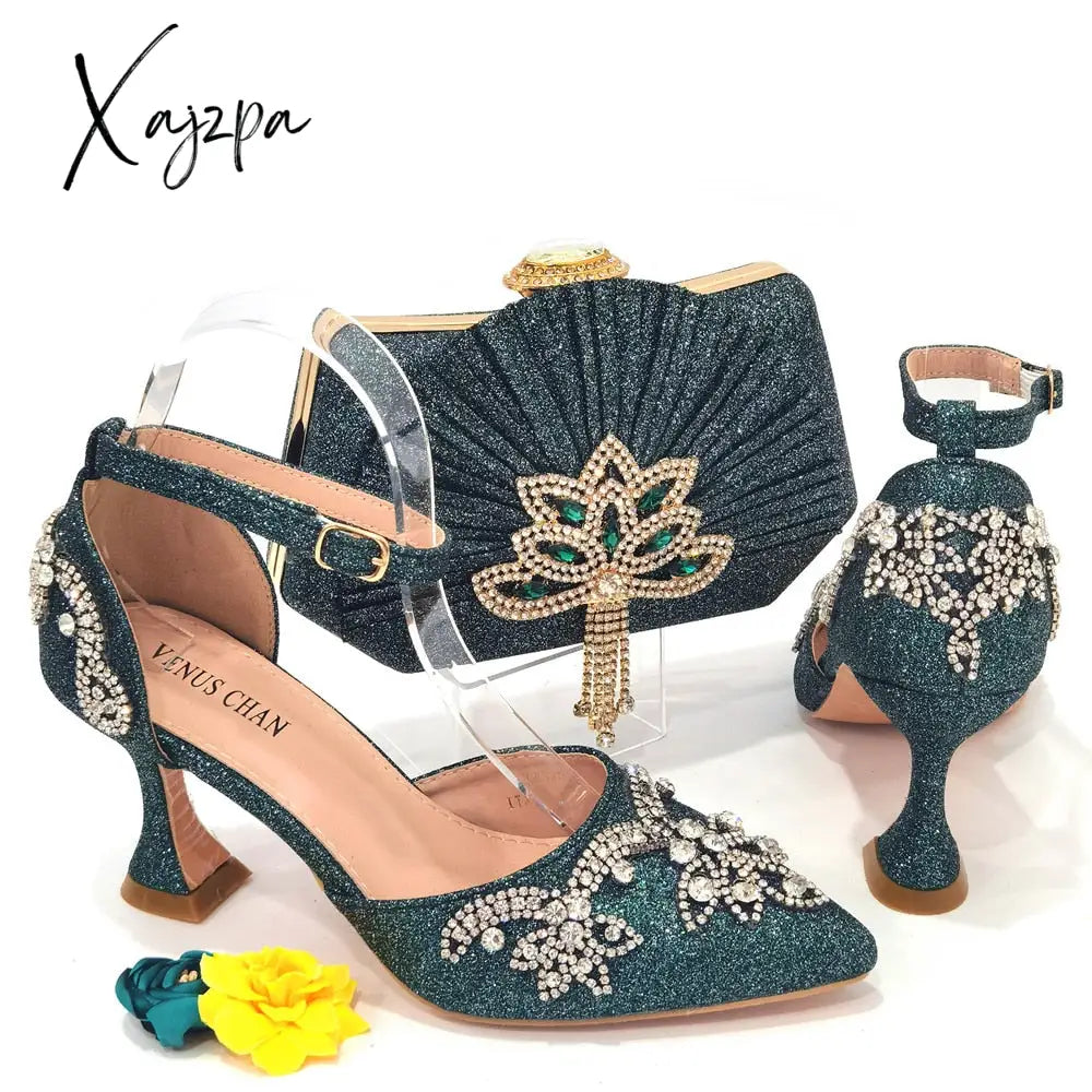 Xajzpa - 2023 Summer Fashion Rhinestone Pointed Toe Womenโs High Heels Sexy Party Rainbow Colors