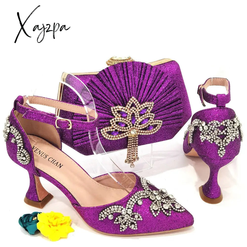 Xajzpa - 2023 Summer Fashion Rhinestone Pointed Toe Womenโs High Heels Sexy Party Rainbow Colors