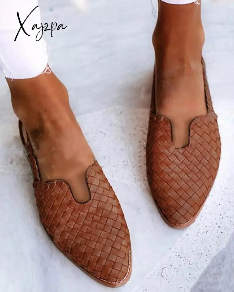Xajzpa - 2023 Summer Flat Heels Women Shoes Pointed Toe Slip On Womenβs Sandal Big Size 34-43