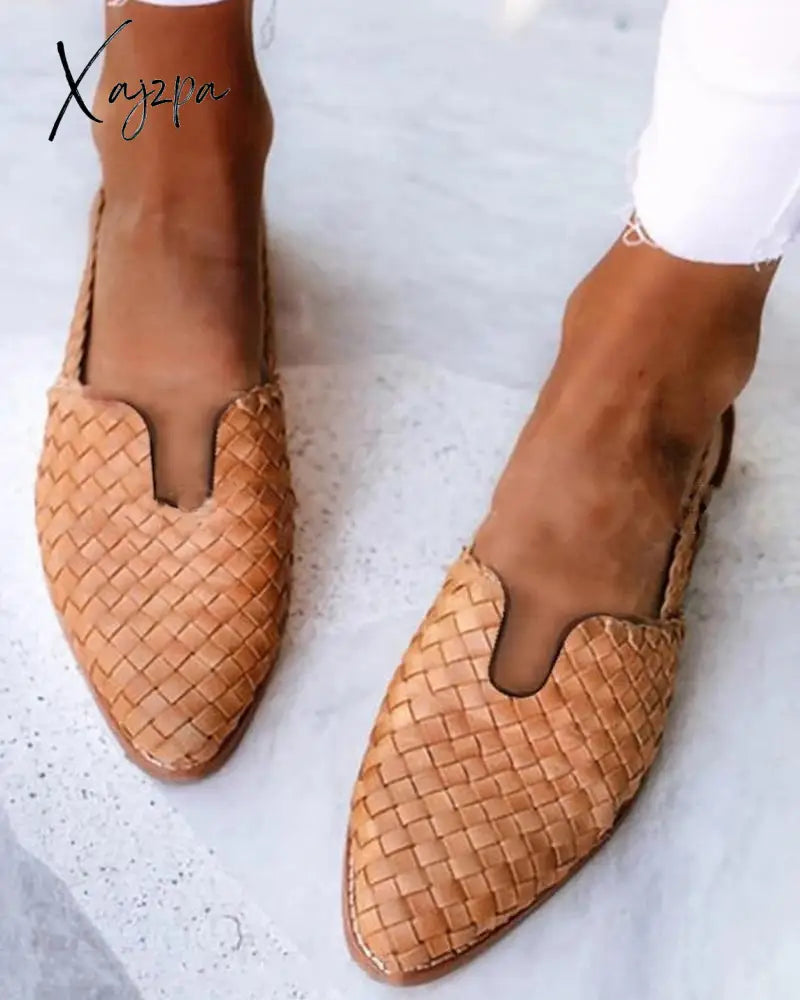 Xajzpa - 2023 Summer Flat Heels Women Shoes Pointed Toe Slip On Womenβs Sandal Big Size 34-43