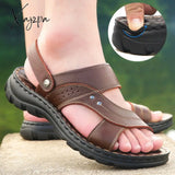 Xajzpa - 2023 Summer New Men’s Leather Beach Fashion Casual Elastic Strap Shoes Sandals