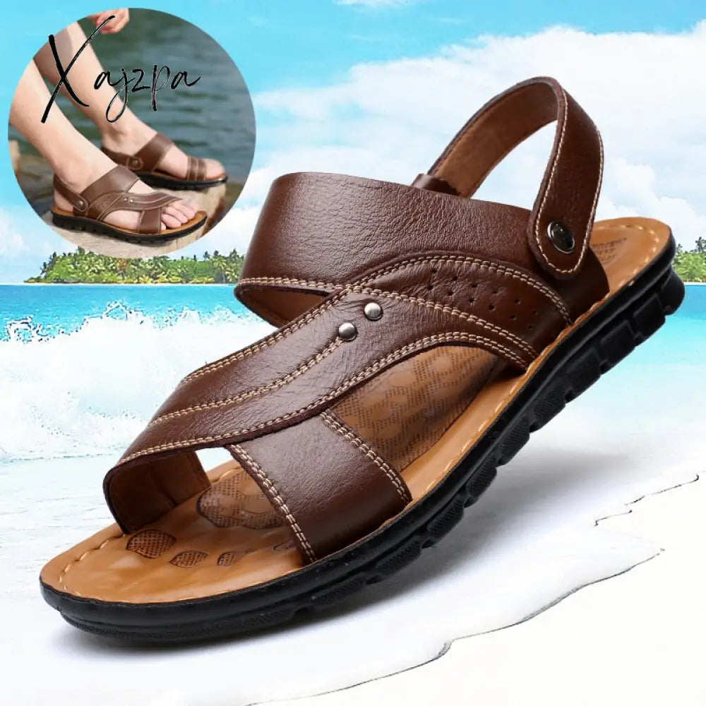 Xajzpa - 2023 Summer New Men’s Leather Beach Fashion Casual Elastic Strap Shoes Sandals