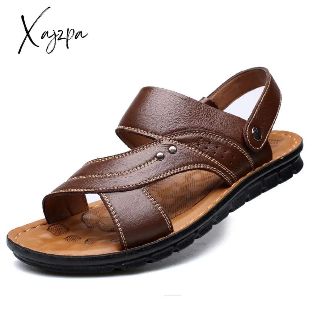 Xajzpa - 2023 Summer New Men’s Leather Beach Fashion Casual Elastic Strap Shoes Sandals