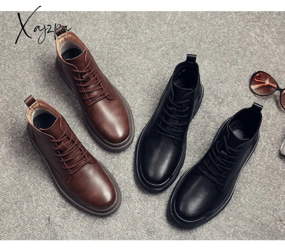 Xajzpa - 2023 Trends Spring And Autumn New Martin Boots Men’s High-Top British Wind Tools Leather