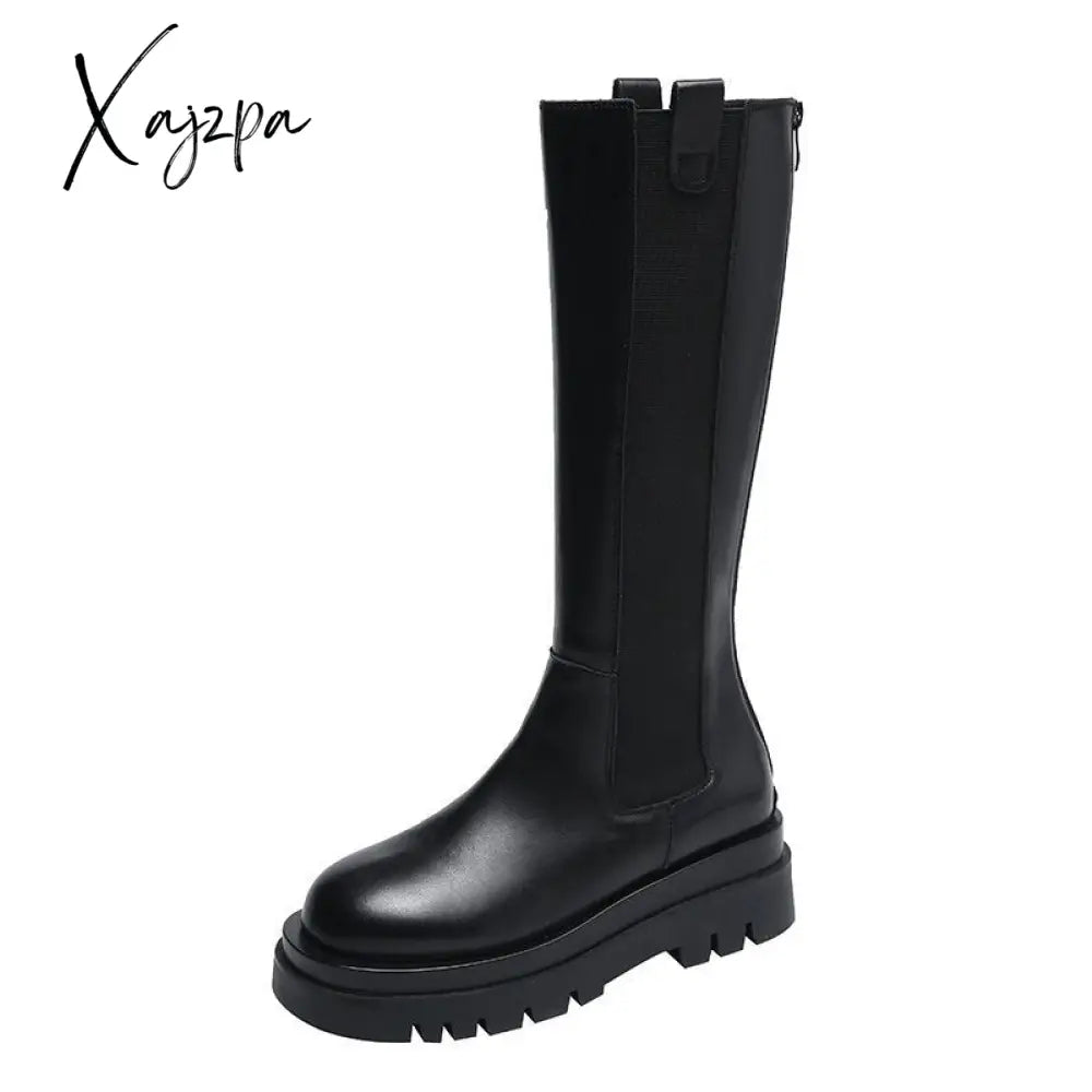 Xajzpa - 2023 Woman Boots Fashion Waterproof Winter Shoes Zipper Pu Leather Knee High Non-Slip