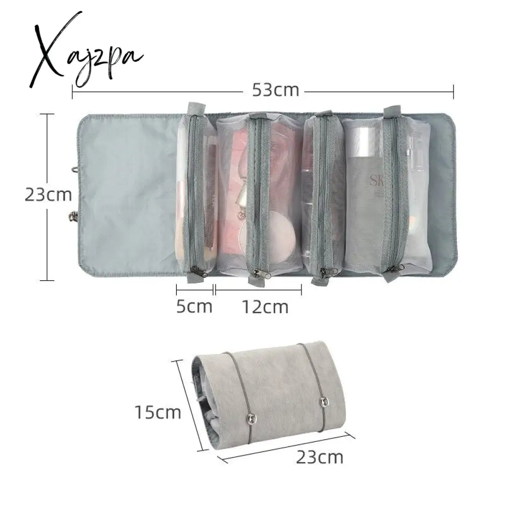 Xajzpa - 4Pcs In 1 Cosmetic Bag For Women Zipper Mesh Separable Cosmetics Pouch Ladies Foldable Pu