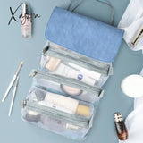Xajzpa - 4Pcs In 1 Cosmetic Bag For Women Zipper Mesh Separable Cosmetics Pouch Ladies Foldable Pu