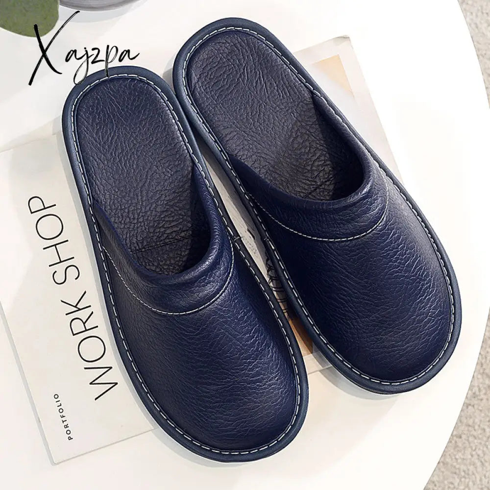 Xajzpa - Autumn Winter Indoor Shoes Menâs Slippers Plus Size 47 48 Man Concise Navy Blue Slides