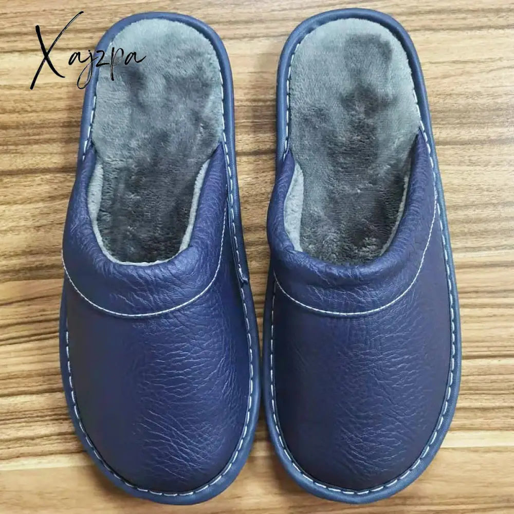 Xajzpa - Autumn Winter Indoor Shoes Menâs Slippers Plus Size 47 48 Man Concise Navy Blue Slides