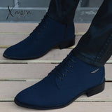 Xajzpa - Autumn Winter Men Boots Breathable Pointed Toe Business Leather Boots Fashion Canvas High-Top Men Shoes Casual Zapatos Hombre