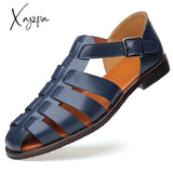 Xajzpa Big Size 48 Business Dress Men Sandals Breathable Soft Leather Shoes Black Half Slippers