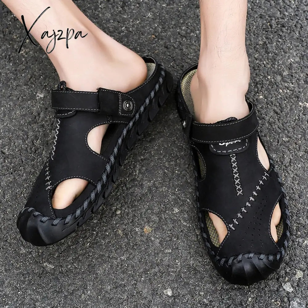 Xajzpa - Big Size 48 Men Leather Sandals Summer Classic Shoes Slippers Soft Roman Comfortable