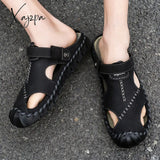 Xajzpa - Big Size 48 Men Leather Sandals Summer Classic Shoes Slippers Soft Roman Comfortable