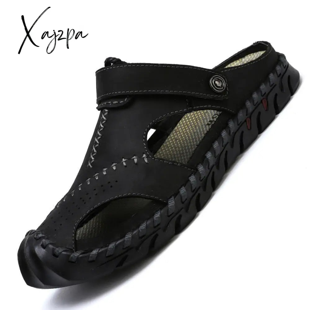 Xajzpa - Big Size 48 Men Leather Sandals Summer Classic Shoes Slippers Soft Roman Comfortable