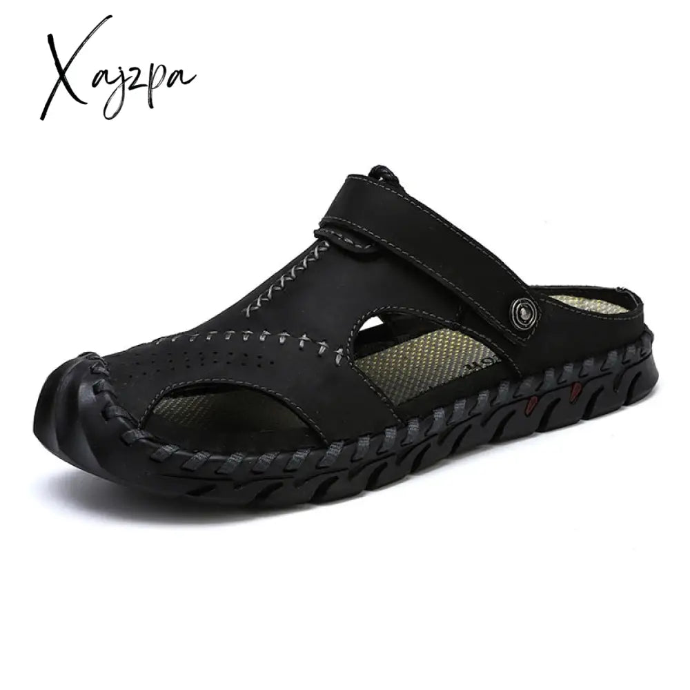 Xajzpa - Big Size 48 Men Leather Sandals Summer Classic Shoes Slippers Soft Roman Comfortable