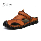 Xajzpa - Big Size 48 Men Leather Sandals Summer Classic Shoes Slippers Soft Roman Comfortable