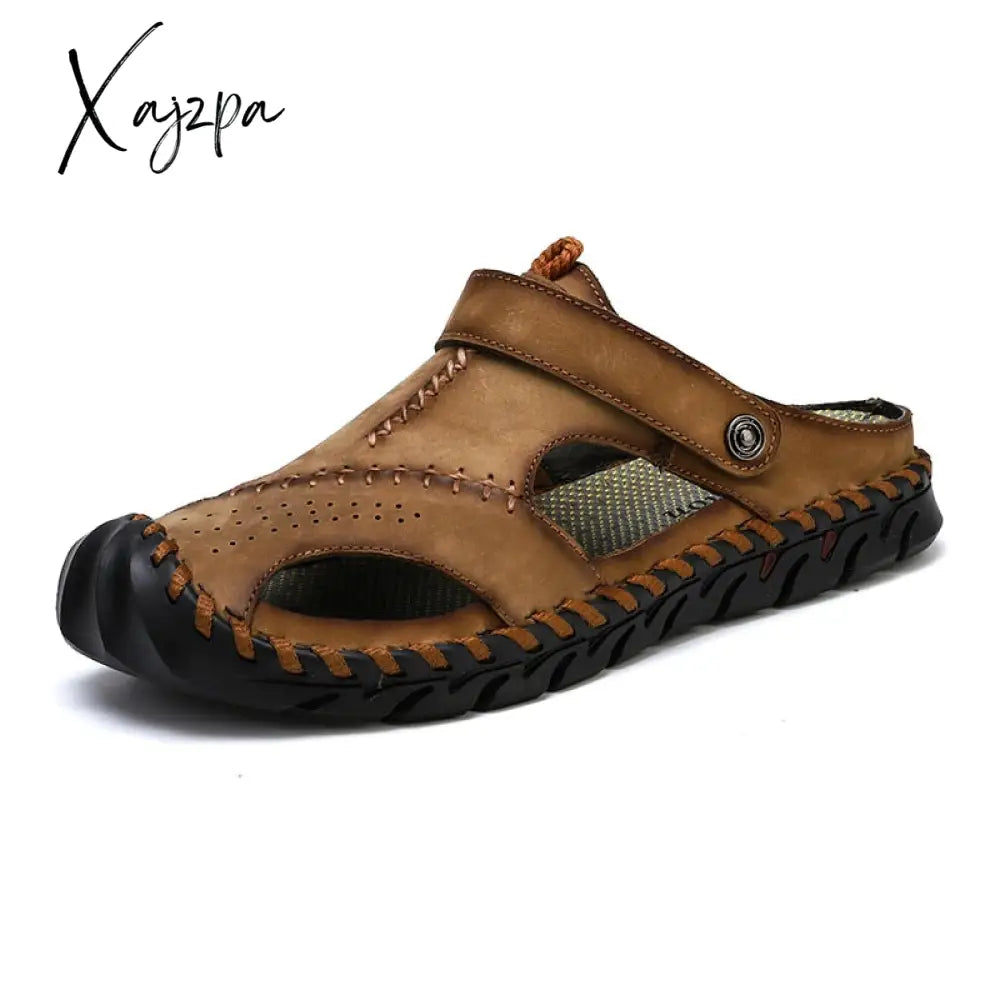 Xajzpa - Big Size 48 Men Leather Sandals Summer Classic Shoes Slippers Soft Roman Comfortable