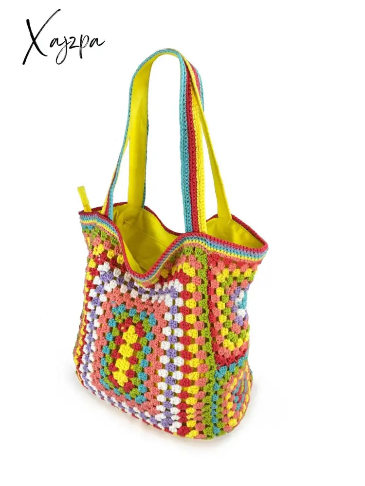 Xajzpa - Bohemian Paisley Crochet Women Shoulder Bags Knitting Large Tote Bag Casual Lady Handbags